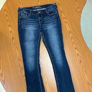 Rue21 Dark Wash Bootcut Jeans | Whiskered Distressed Denim- Size 11/12 Long